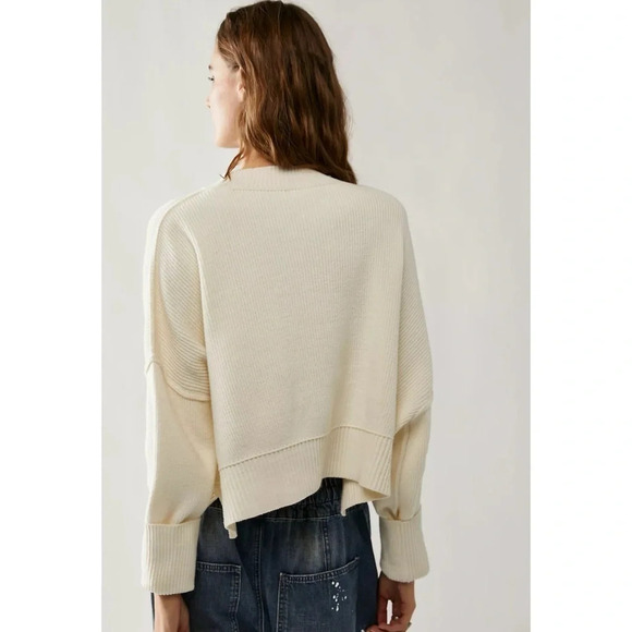 Free People Easy Street Crop Pullover Sweater Oversized Rib Crewneck Moonglow - Picture 4 of 13